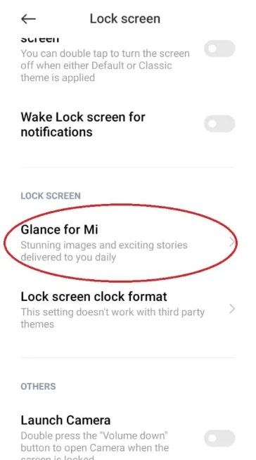 Step 5 of how to turn off glance in redmi